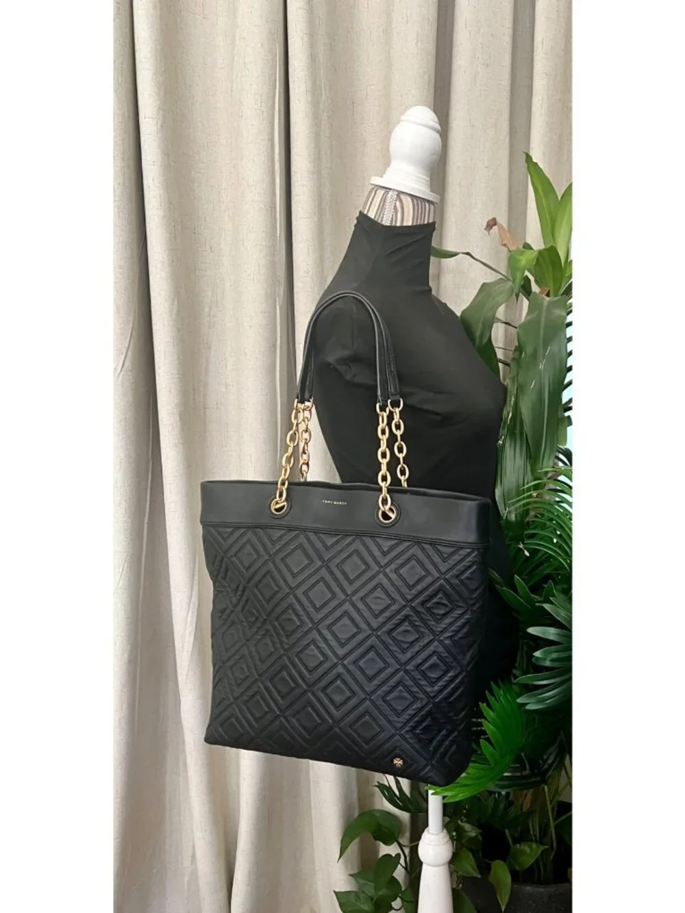 Tory Burch Black Quilted Leather Fleming Shoulder Bag